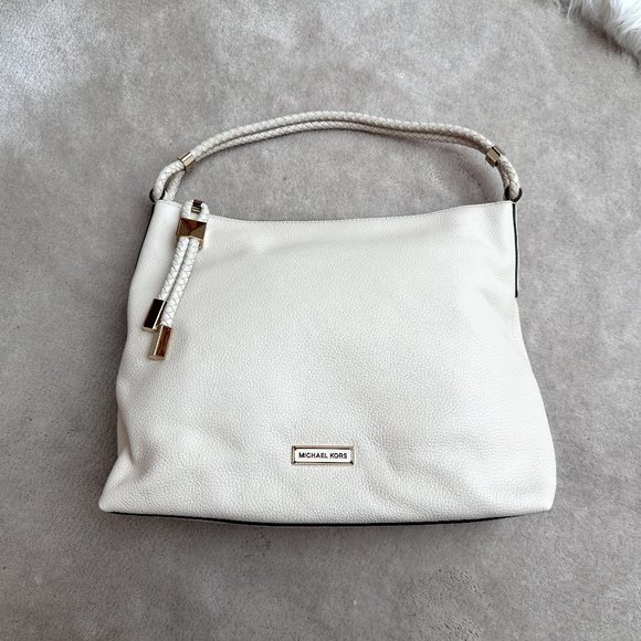 NWT Michael Kors Lexington Large Pebbled Leather Shoulder Bag | Light Cream - Picture 1 of 12